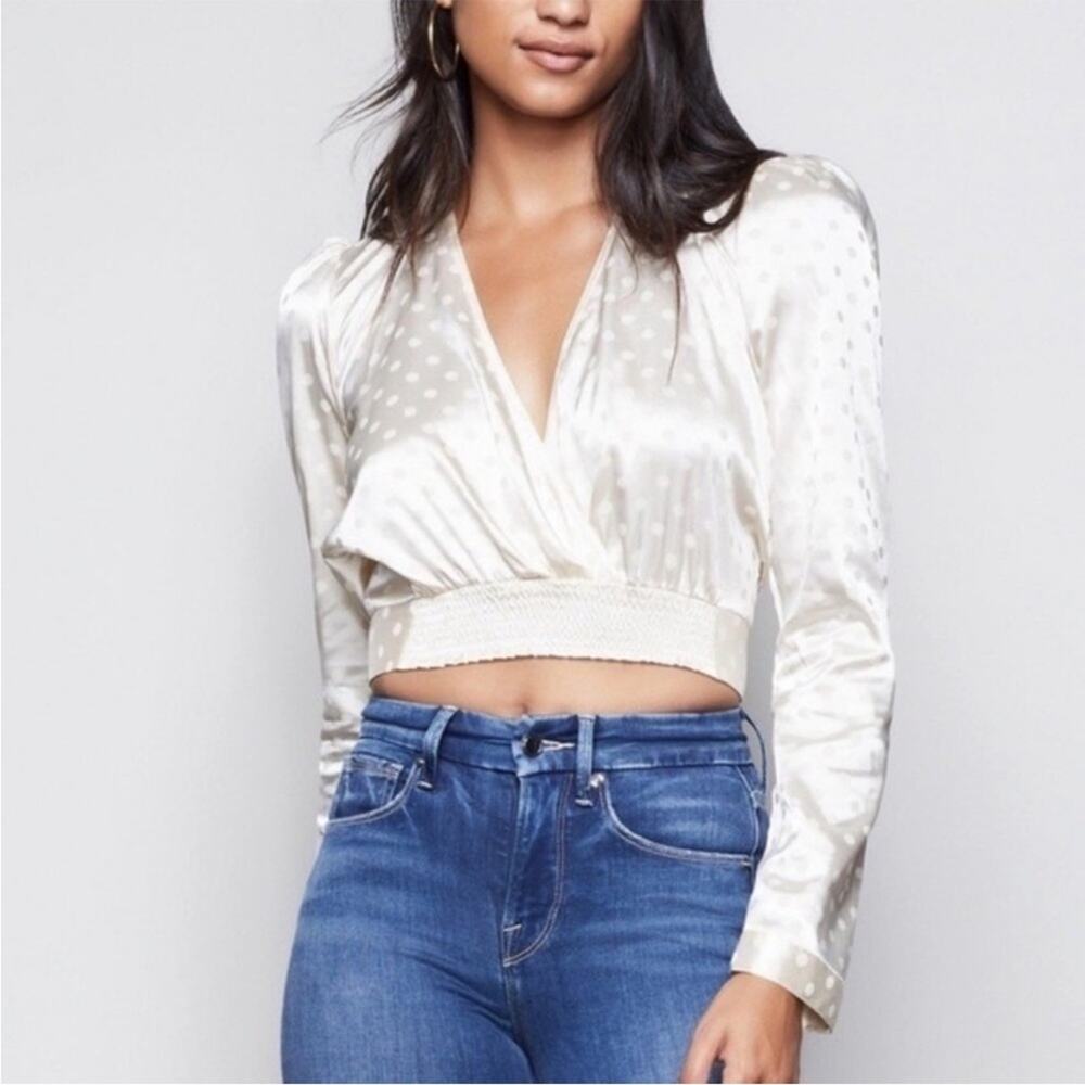 Good American Ivory Satin Blouse